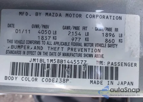 2011 Mazda Mazda3 S Grand Touring from USA, damaged, VIN JM1BL1M58B1445577